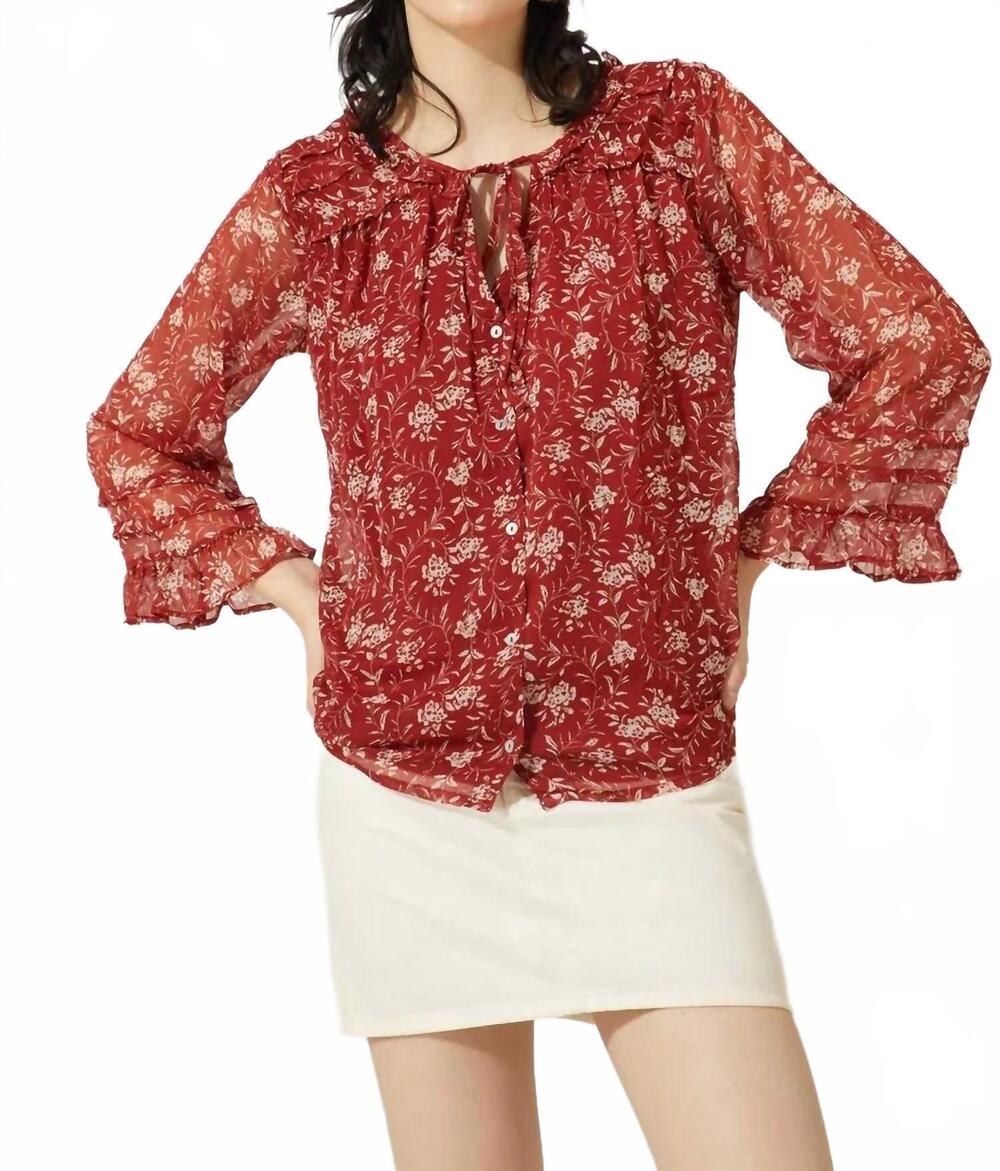 NEW BOHERA floral button-down blouse in burgundy